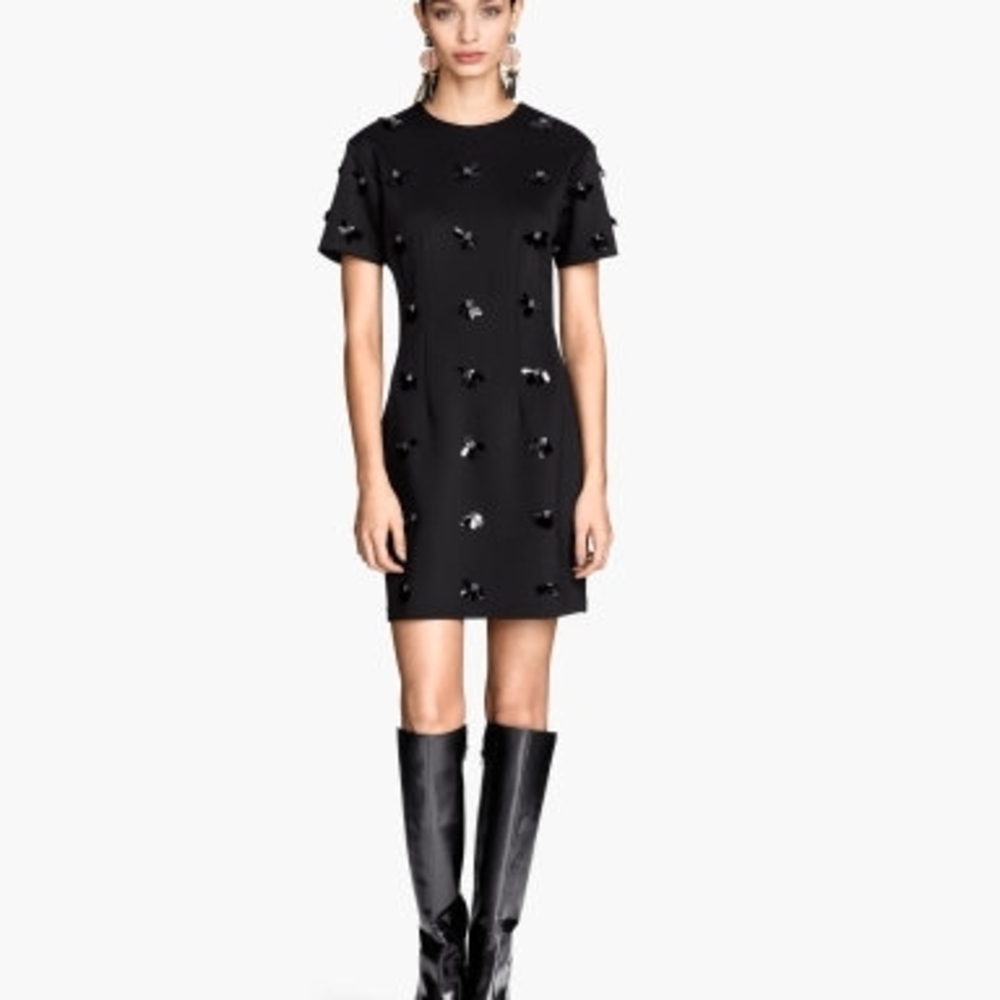 H&M Black Embellished Mini Dress